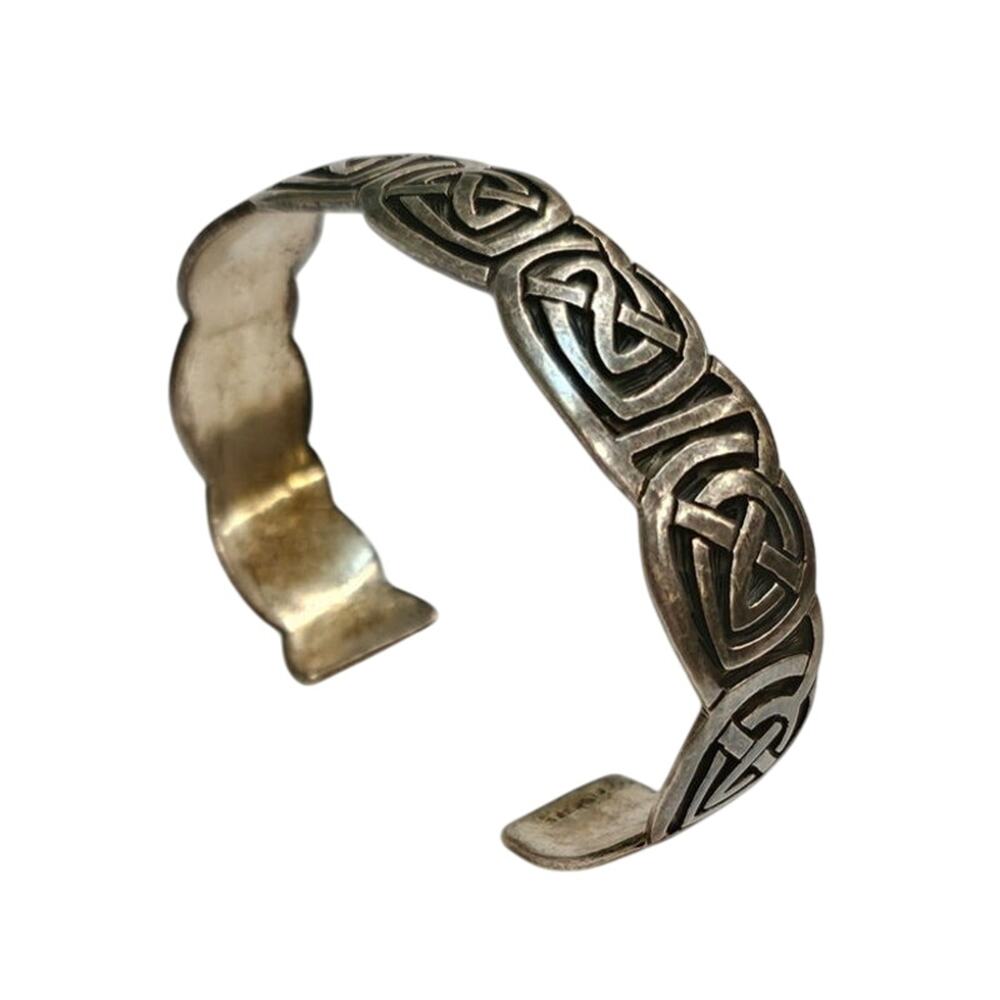 Vintage Sterling Silver Celtic Knot Cuff Bracelet | Handmade Irish Knotwork